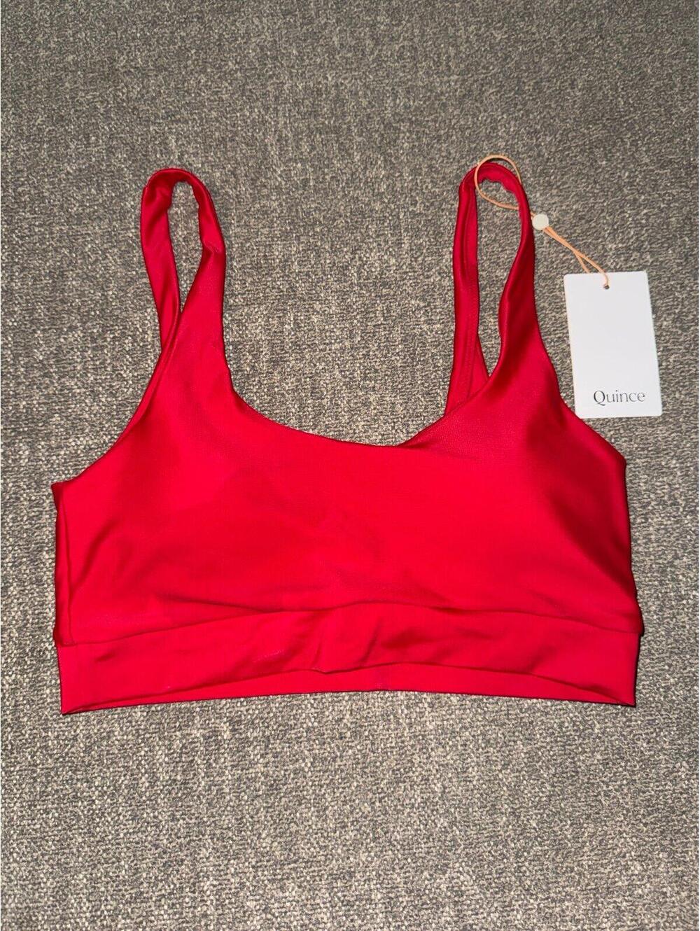 Quince Red Scoop Neck Bikini Top Size Small NWT Recycled Swimwear